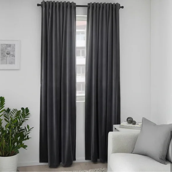 IKEA SANELA Velvet Curtains Room Darkening 55x98" 2 Panels Gray New! - Picture 1 of 8